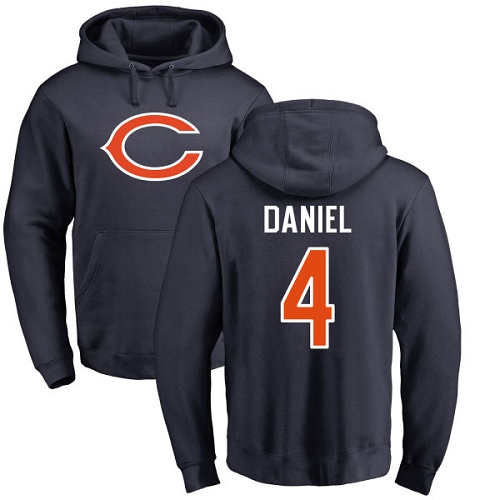 Chicago Bears Men Navy Blue Chase Daniel Name and Number Logo NFL Football #4 Pullover Hoodie Sweatshirts->nfl t-shirts->Sports Accessory